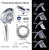 Klabb 4.3 inches High Pressure 5-mode Handheld Shower Head,Extra Long 79in Stainless Steel Hose, Wall & Overhead Brackets,Anti-clog Nozzles,power spray+trickle+massage+spray+rainfall